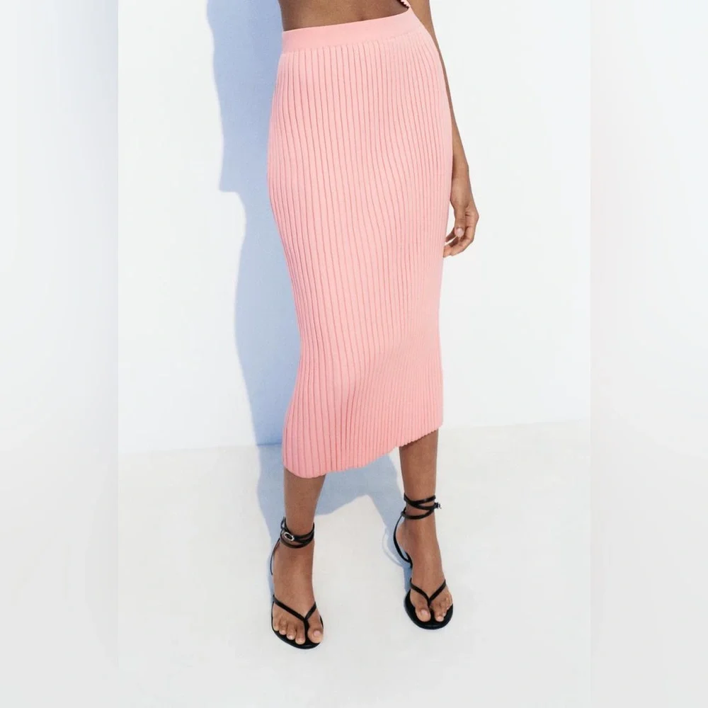 Zara Pink Ribbed Knit Two-Piece Skirt Set